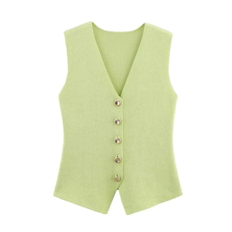 T-line Light Green / S women's elegant fashion , V-neck sleeveless vest jacket knitted waistcoat (5 - 10 free delivery)