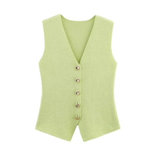 T-line Light Green / S women's elegant fashion , V-neck sleeveless vest jacket knitted waistcoat (5 - 10 free delivery)
