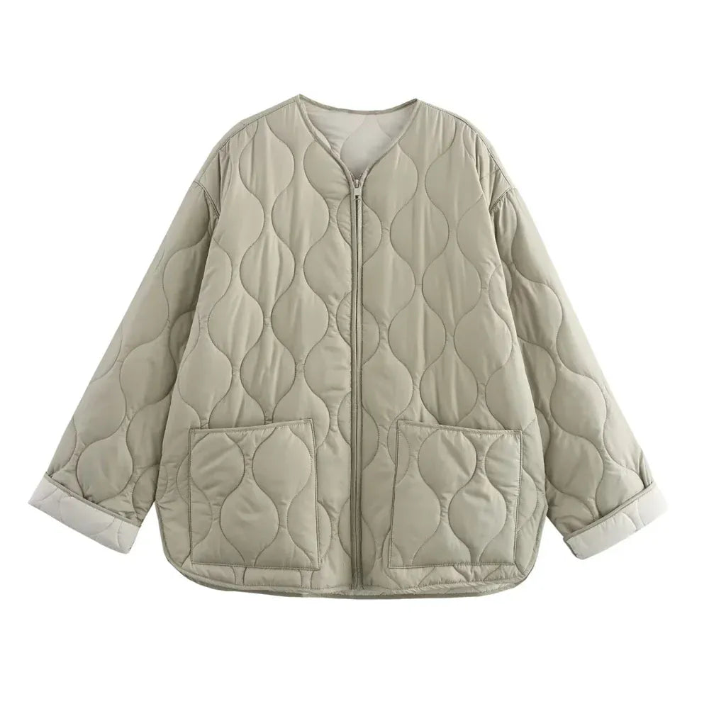 T-line light green / XS Autumn/Winter  Casual Women's Round Neck, Long Sleeve, Zipper Cotton Jacket Coat(2 weeks delivery)
