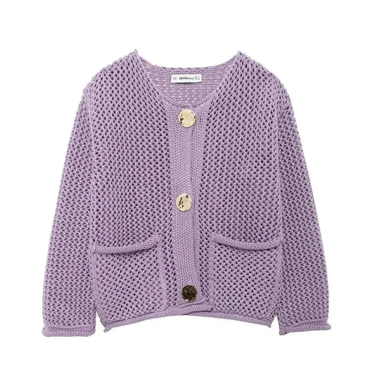 T-line Lilac / S Autumn / Winter Knitted Cardigans For Women,  Button, Long Sleeve,  Female Sweater / Cardigans / Coat (2 weeks delivery)