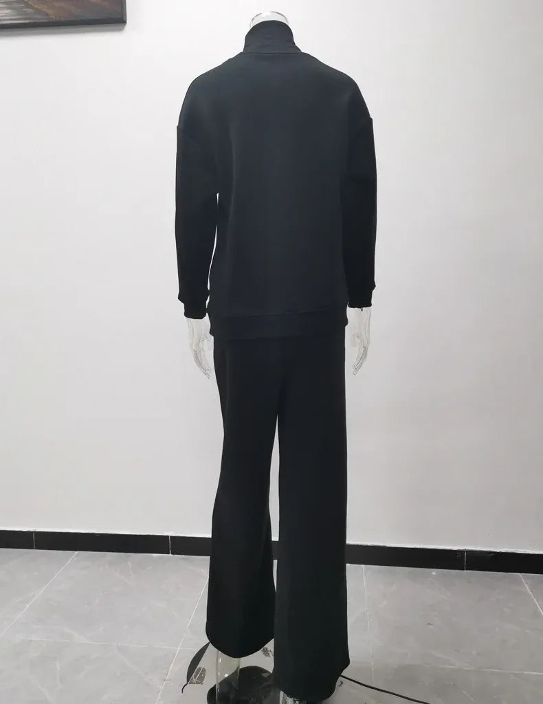 T-line Long Sleeve Brown Wide Leg Pants,   High Neck pullover,  Two Piece Sweater Set, suit  (2 weeks delivery)