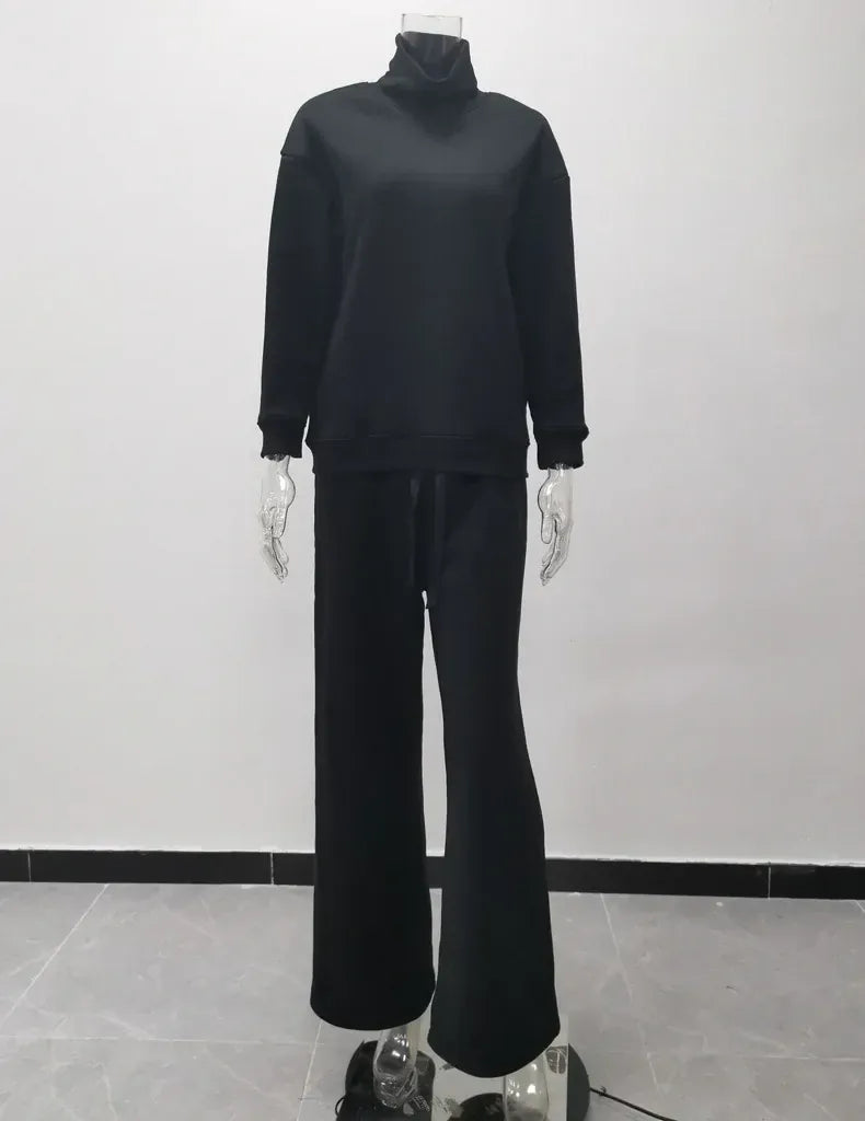 T-line Long Sleeve Brown Wide Leg Pants,   High Neck pullover,  Two Piece Sweater Set, suit  (2 weeks delivery)