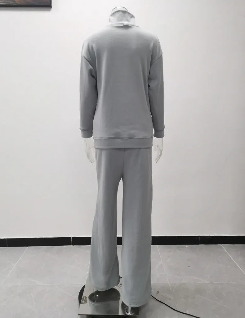 T-line Long Sleeve Brown Wide Leg Pants,   High Neck pullover,  Two Piece Sweater Set, suit  (2 weeks delivery)