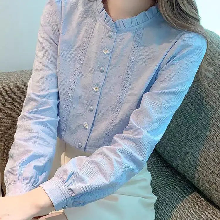 T-line Long Sleeve  Shirt  Elegant  Style  Blouse (5 - 10  work days free delivery)