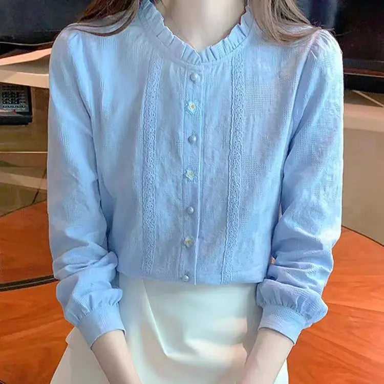 T-line Long Sleeve  Shirt  Elegant  Style  Blouse (5 - 10  work days free delivery)