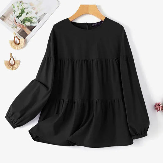 T-line Long Sleeve Shirt, Woman Casual Cotton Blouse, Female O-Neck Solid color, Button  (2 weeks delivery)