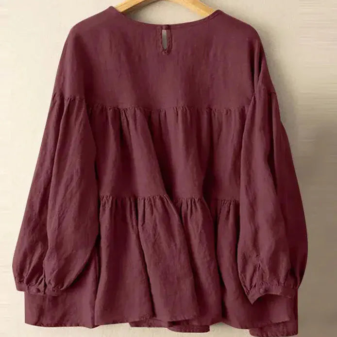 T-line Long Sleeve Shirt, Woman Casual Cotton Blouse, Female O-Neck Solid color, Button  (2 weeks delivery)