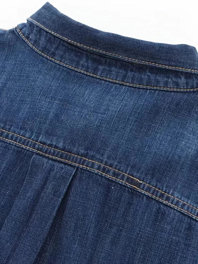 T-line Long Sleeve  Shirts, for Women, Button-up, Patch Pocket, Denim Blouses, shirt,  (2 weeks delivery)