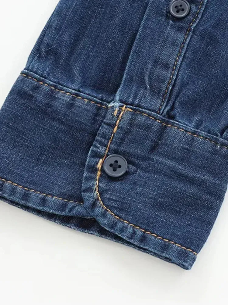 T-line Long Sleeve  Shirts, for Women, Button-up, Patch Pocket, Denim Blouses, shirt,  (2 weeks delivery)