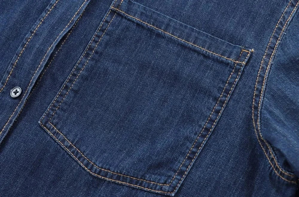 T-line Long Sleeve  Shirts, for Women, Button-up, Patch Pocket, Denim Blouses, shirt,  (2 weeks delivery)