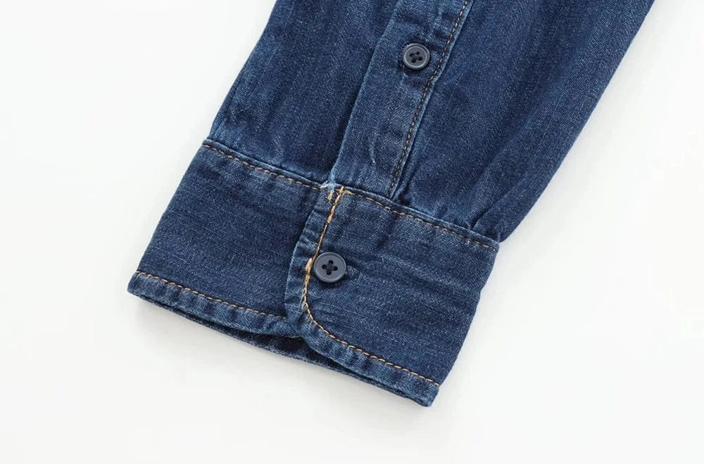 T-line Long Sleeve  Shirts, for Women, Button-up, Patch Pocket, Denim Blouses, shirt,  (2 weeks delivery)