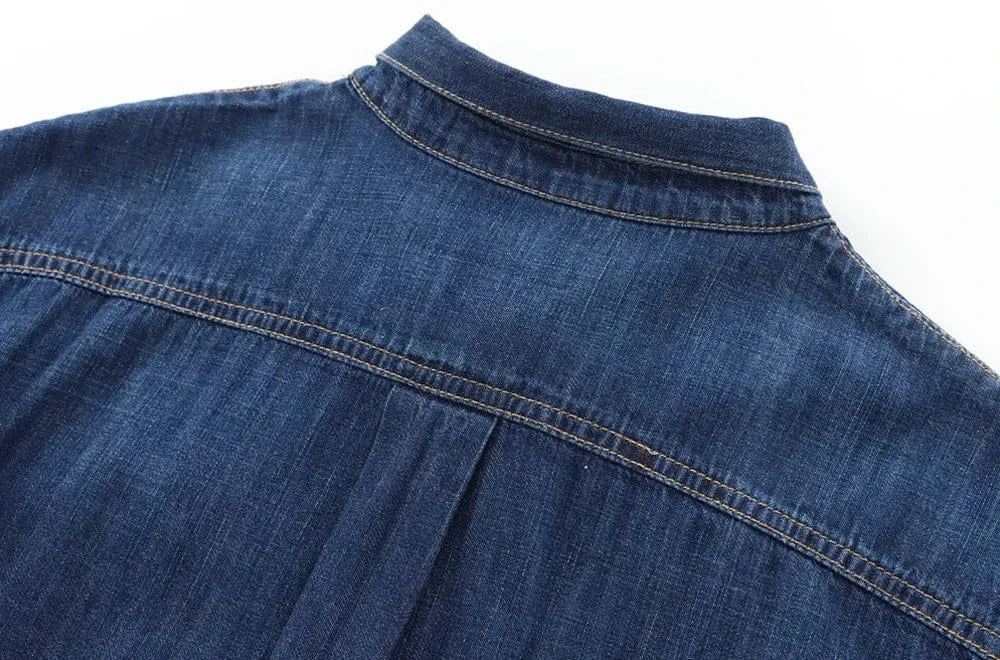 T-line Long Sleeve  Shirts, for Women, Button-up, Patch Pocket, Denim Blouses, shirt,  (2 weeks delivery)