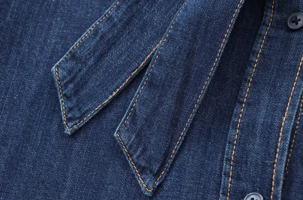 T-line Long Sleeve  Shirts, for Women, Button-up, Patch Pocket, Denim Blouses, shirt,  (2 weeks delivery)