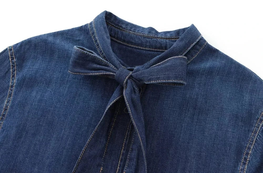 T-line Long Sleeve  Shirts, for Women, Button-up, Patch Pocket, Denim Blouses, shirt,  (2 weeks delivery)