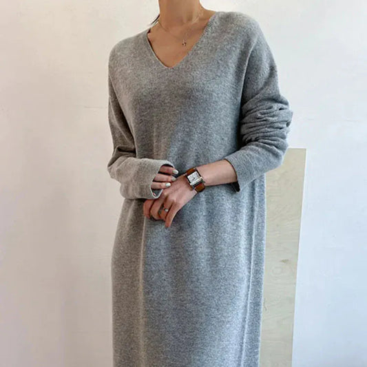 T-line Long Sweater Dress Women, Autumn / Winter  V Neck, Knitted, Loose Women Maxi Cashmere Dress(2 weeks delivery)