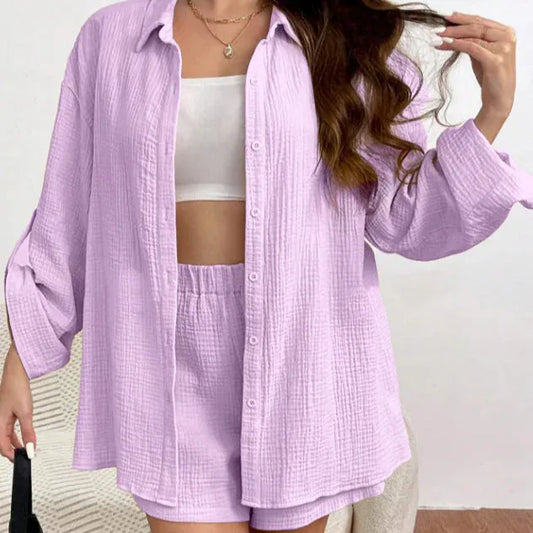 T-line Loose Short Pants Sets For Women, Women's Two Pieces Suit, shirt (2 weeks delivery)