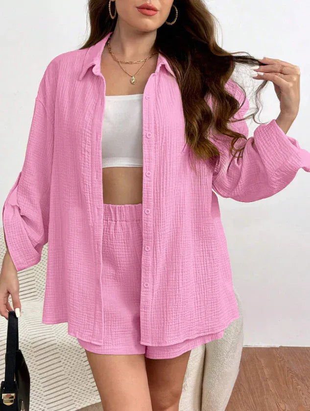 T-line Loose Short Pants Sets For Women, Women's Two Pieces Suit, shirt (2 weeks delivery)