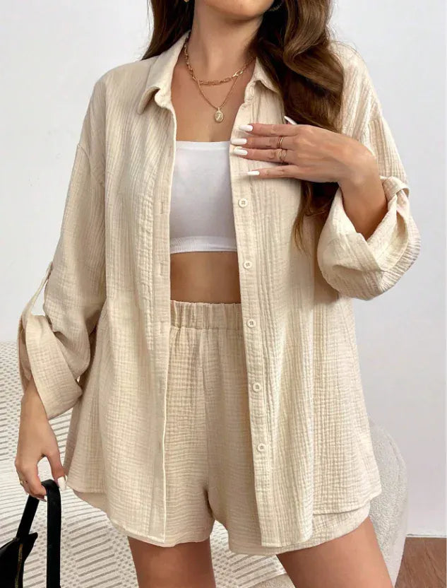 T-line Loose Short Pants Sets For Women, Women's Two Pieces Suit, shirt (2 weeks delivery)