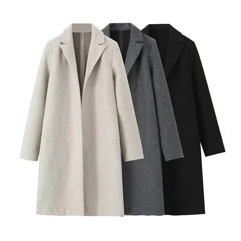 T-line Loose Woolen Coat, Long, Autumn Outerwear Comfortable Fit(2 weeks delivery)