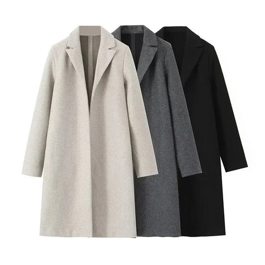 T-line Loose Woolen Coat, Long, Autumn Outerwear Comfortable Fit(2 weeks delivery)