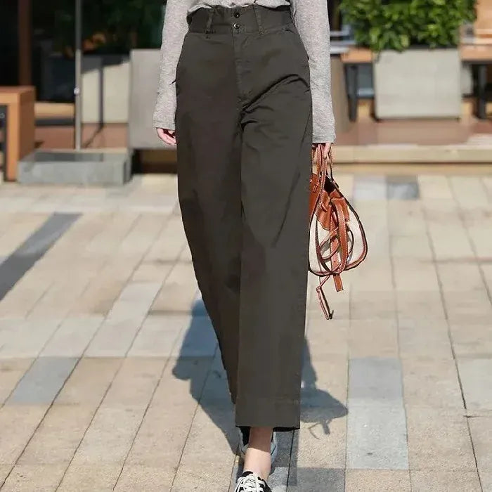 T-line M / Black Summer Pure Cotton Slim Fit High-Waisted Bell Bottoms Women's, Loose-Fit Comfortable Pants, trouser (2 weeks delivery)