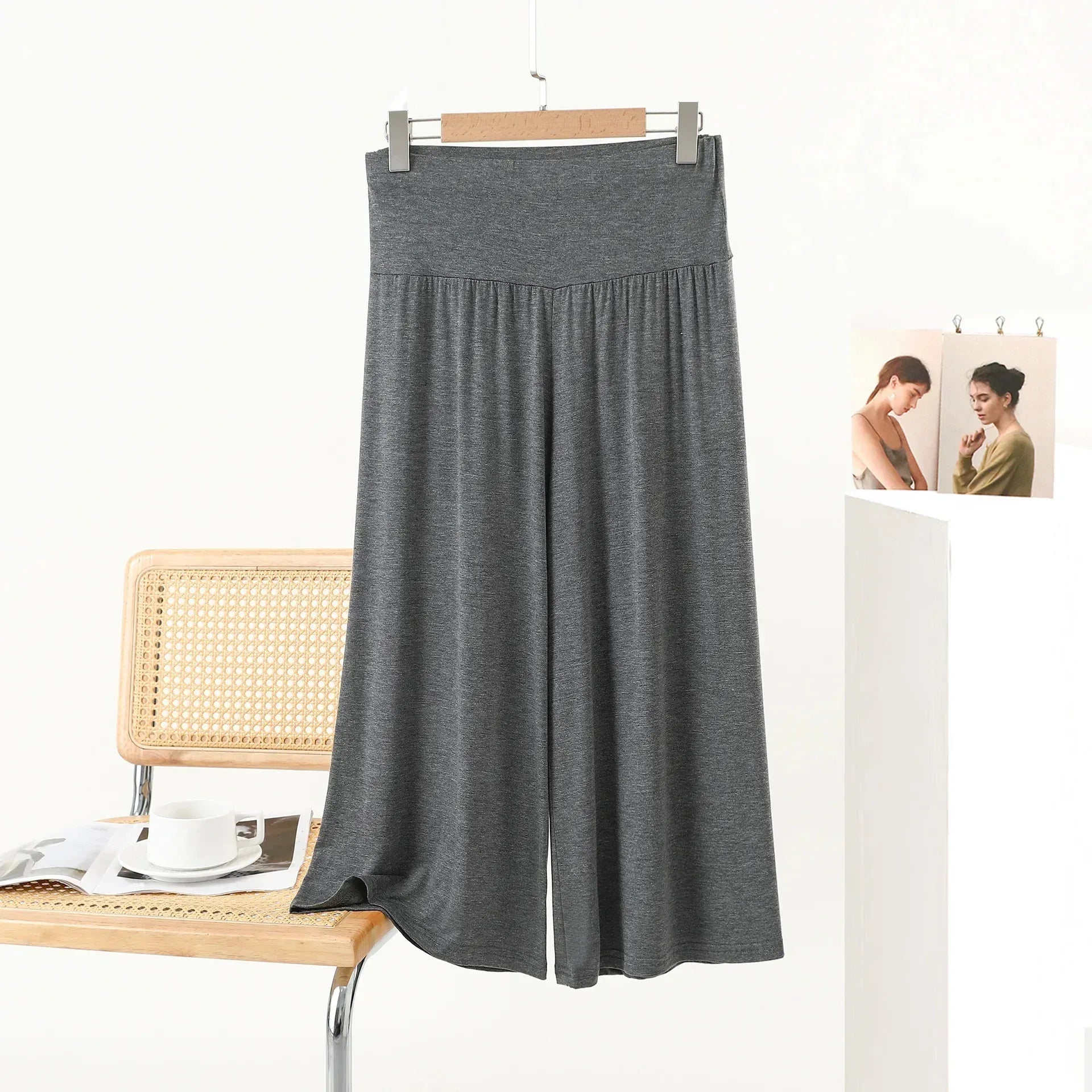 T-line M / Dark Gray Summer,  plus Size, Loose, Wide Leg, Pants, , High Waist, Slimming , Comfortable Trousers (2 weeks delivery)