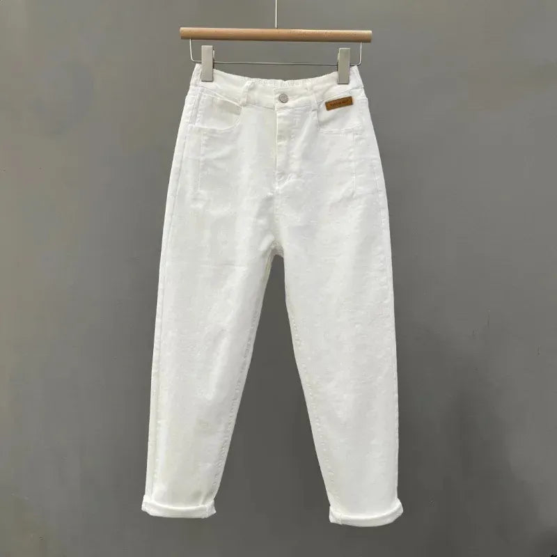 T-line M recommendation 40.00 kg-52.50 kg / White Loose Women's Jeans, High Waist,  Pants, Spring / Autumn  Slimming Female trouser, pant, denim(2 weeks delivery)
