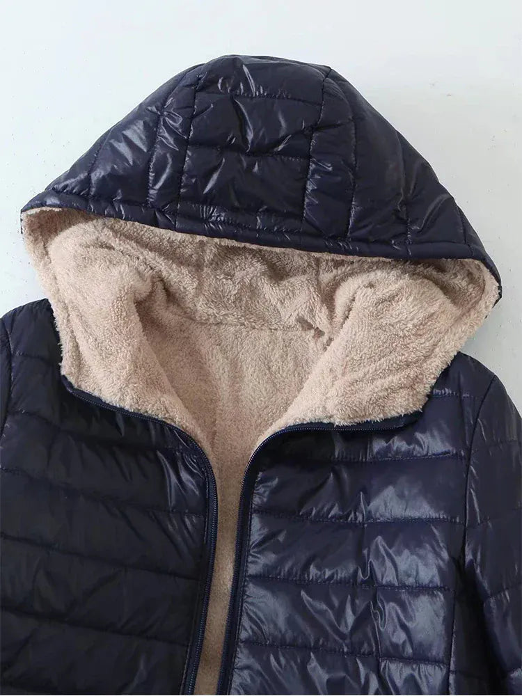 T-line Mid Length  Hooded Fit Women Jackets, Autumn Winter ,Warm, Lamb,Fleece (2 weeks delivery)