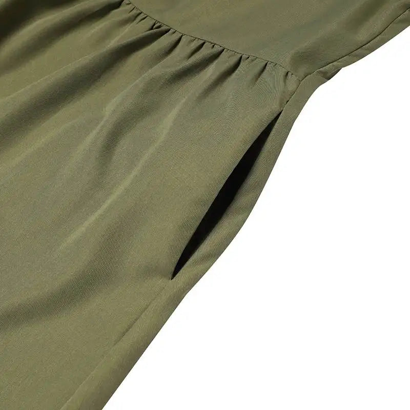 T-line Midi Dress, Half Sleeve, Solid Color, Autumn Pleated, O Neck,  Femme, vacation, summer(2 weeks delivery)