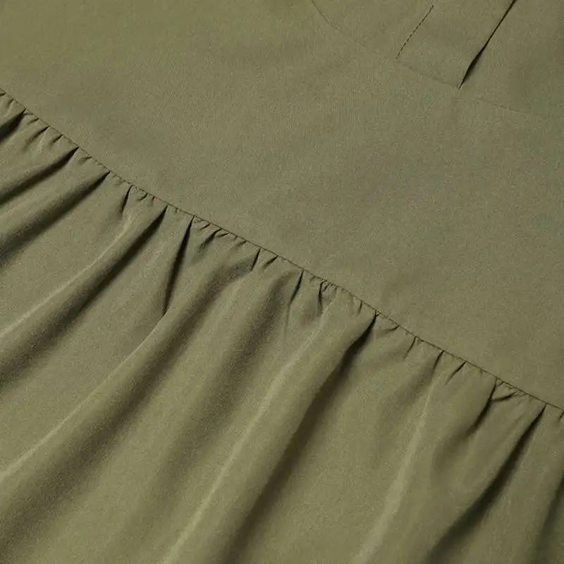 T-line Midi Dress, Half Sleeve, Solid Color, Autumn Pleated, O Neck,  Femme, vacation, summer(2 weeks delivery)