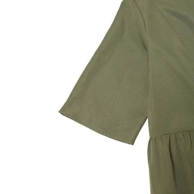 T-line Midi Dress, Half Sleeve, Solid Color, Autumn Pleated, O Neck,  Femme, vacation, summer(2 weeks delivery)