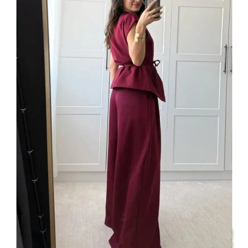 T-line MUJER 2025 Wide Leg Pants Sets for Women 2 Pieces Sleeveless Vest Top Woman Pleated Casual Trousers Sets Two Piece Outfits Woman