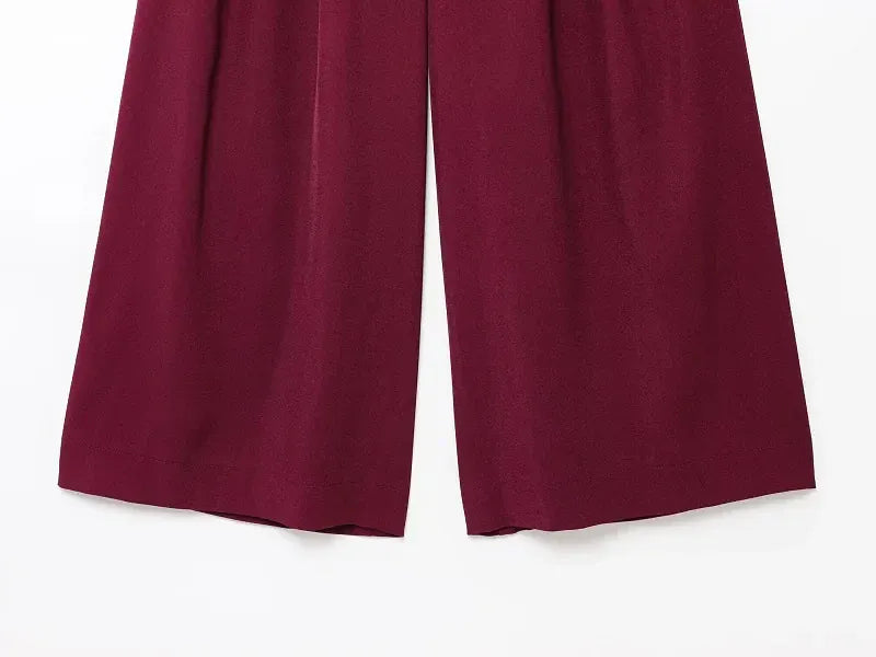 T-line MUJER 2025 Wide Leg Pants Sets for Women 2 Pieces Sleeveless Vest Top Woman Pleated Casual Trousers Sets Two Piece Outfits Woman