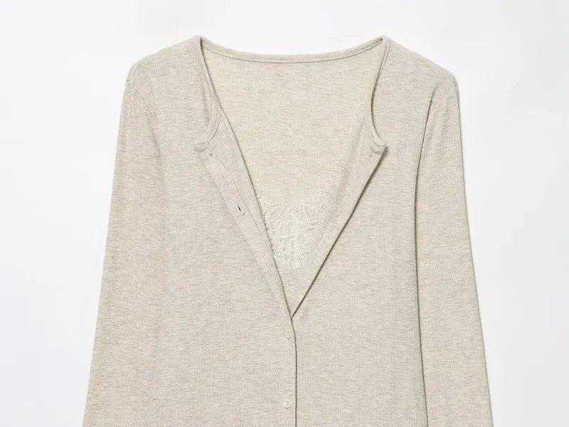 T-line MUJER Lace Cropped Jacket Women Tops Vintage Knit Demi-season Jackets for Women Button up Women's Coats Office Knitted Cardigan