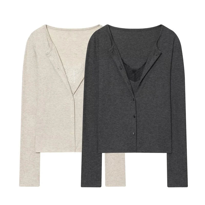 T-line MUJER Lace Cropped Jacket Women Tops Vintage Knit Demi-season Jackets for Women Button up Women's Coats Office Knitted Cardigan