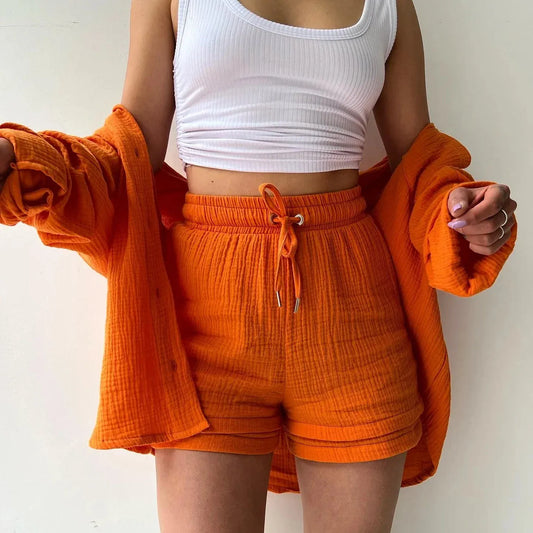 T-line Multi Color Loose Short Pants and shirt Sets For Women ,  Summer Women's Two Pieces Suit  (2 weeks delivery)