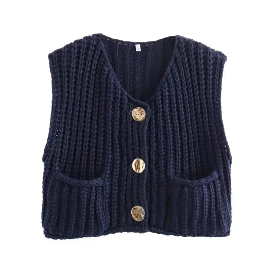T-line Navy Blue / One Size Women's Vest Outerwear Sleeveless Sweater Knit ,Autumn Winter (5 - 10 free delivery)