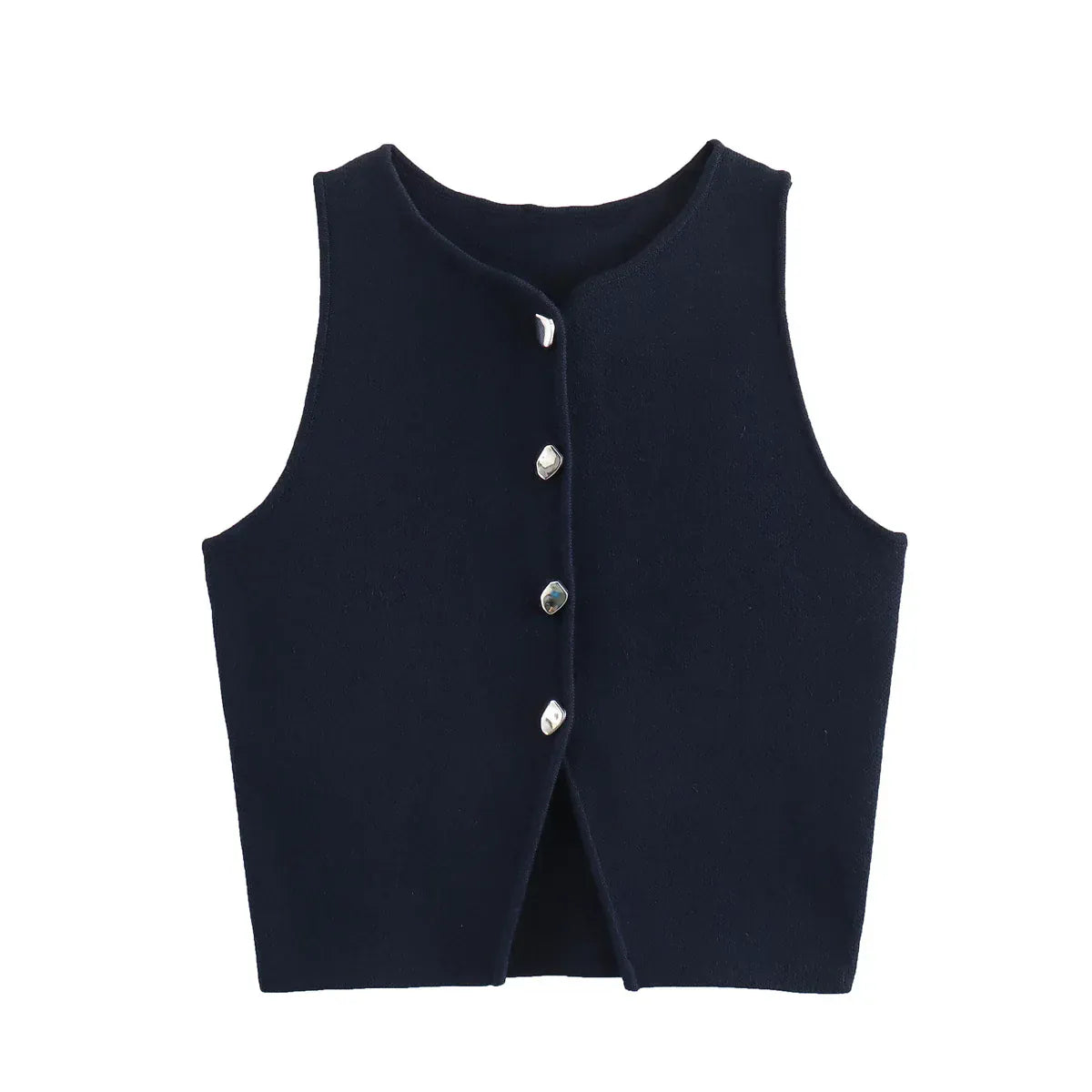 T-line Navy Blue / S Knit Sleeveless Vest Women, Sweater, Vest Top,  Button  (2 weeks delivery)