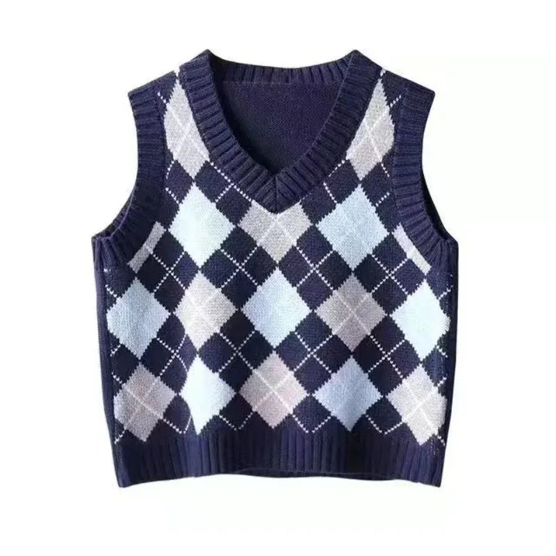 T-line Navy Blue / XL Women's  Cropped Knit Vest , V-Neck Sweater,  Vest Spring (5 - 10 free delivery)