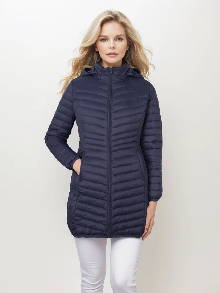T-line Navy / XXS Windproof Warm Puffer  Women Coat,  Ultralight Smooth  Outwear With  Hood  (2 weeks delivery)