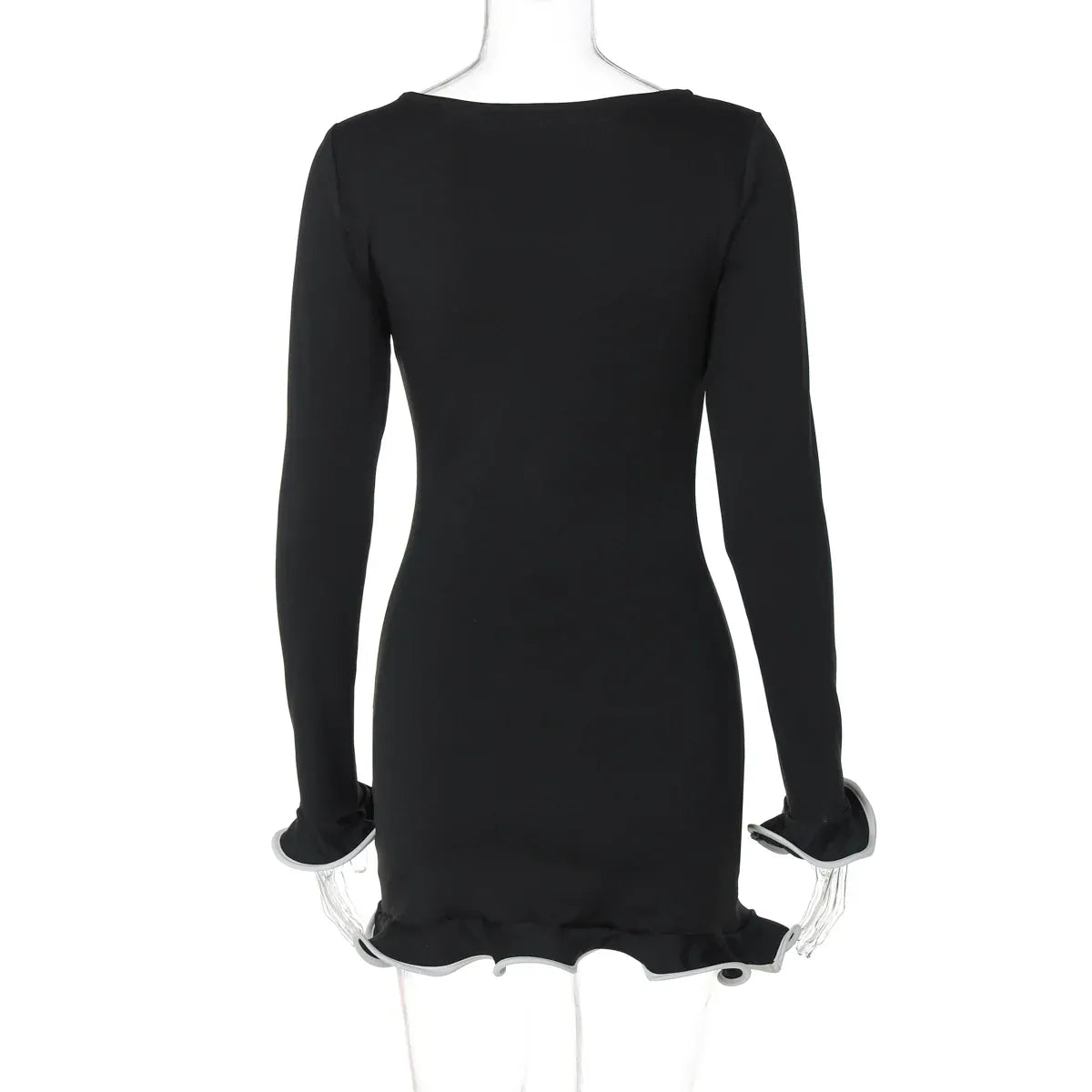 T-line O-Neck, Long Sleeves, Ruffles Patchwork,  Mini Dress,  Autumn / Winter  (2 weeks delivery)