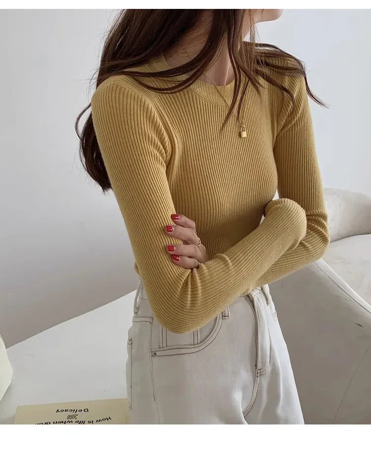 T-line O-neck, Solid, Knit, Slim Pullovers. Autumn Winter  Women Sweater, Female Long Sleeve Warm pullover(2 weeks delivery)