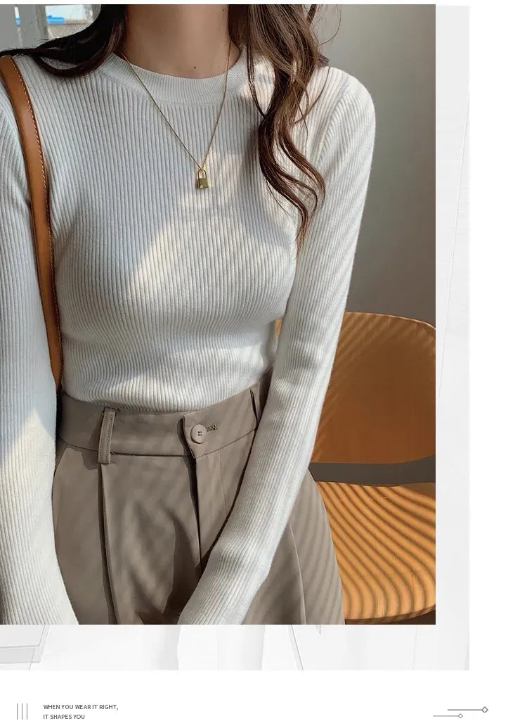 T-line O-neck, Solid, Knit, Slim Pullovers. Autumn Winter  Women Sweater, Female Long Sleeve Warm pullover(2 weeks delivery)