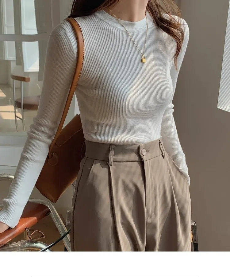 T-line O-neck, Solid, Knit, Slim Pullovers. Autumn Winter  Women Sweater, Female Long Sleeve Warm pullover(2 weeks delivery)