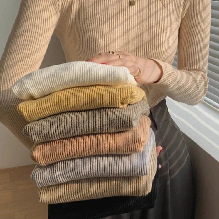 T-line O-neck, Solid, Knit, Slim Pullovers. Autumn Winter  Women Sweater, Female Long Sleeve Warm pullover(2 weeks delivery)