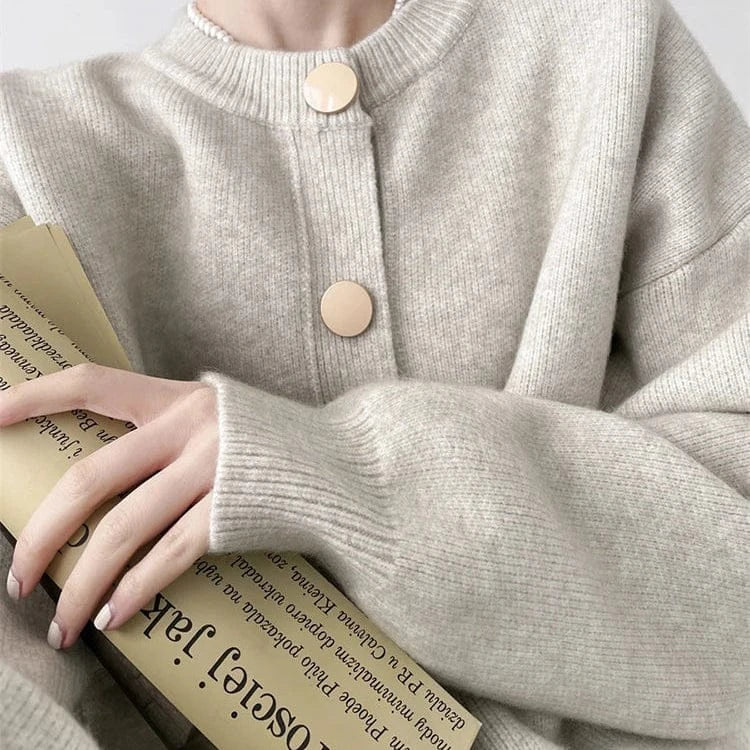 T-line Oatmeal / One Size Women Cardigans, Sweater,  O-neck, Autumn / Winter,  Knitted (2 weeks delivery)
