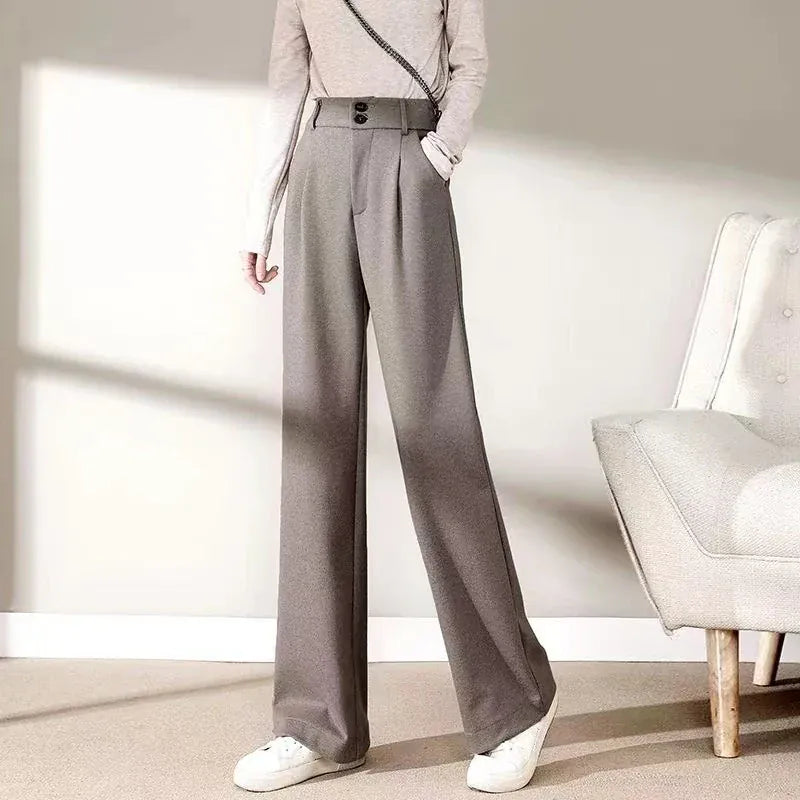 T-line Oatmeal / S Autumn / Winter Comfortable, Woolen Pants, Female , Straight Leg Trousers, Thicken High Waisted Pants (2 weeks delivery)