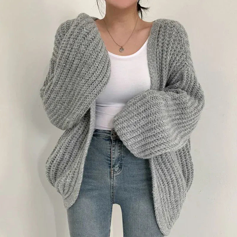 T-line One Size / Gray Lantern Sleeve ,Women Cardigan, Sweater,  Fall, Herbstu,  Tops Coat Sweater, pullover (2 weeks delivery)