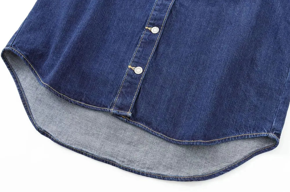 T-line Oversized Denim Shirts, Pockets , Women, Long Sleeve, Button-up, Female Blouses,  Tops (2 weeks delivery)