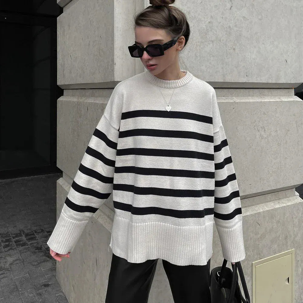 T-line Oversized Striped Pullovers, Women Knitted, Basic, Autumn / Winter  Thick Jumpers, Sweaters, Female pullover (2 weeks delivery)